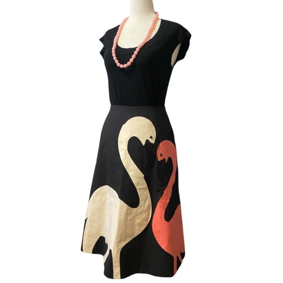 Kate Spade Cotton retro style a-line midi flamingo skirt. Sz 2 - Picture 1 of 16